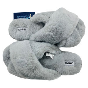 Women's Sz 11/12 XL Gray Omine Soft Plush Cozy Memory Non Slip Foam Slippers